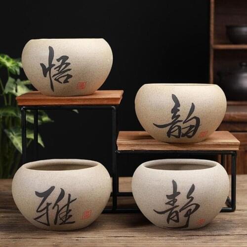 Simple Style Ceramic Succulent Plant Pot Coarse Pottery Green Plant Pot Breathable Vase Desktop Ornaments Home Garden Decor