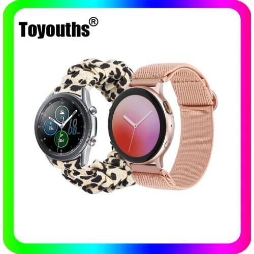 Toyouths Elastic Scrunchie Watch Strap for Samsung Galaxy Watch 20mm Band 2 Pack Adjustable Nylon Band for Samsung Active 2 40mm