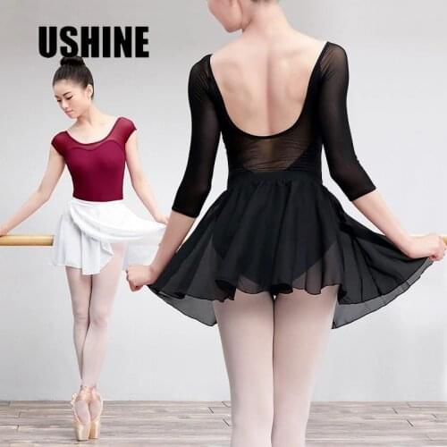 USHINE Ballet Dance Chiffon Skirt Pure Color Floral Print Practice Leotard Ballet Dance Dress Woman Children