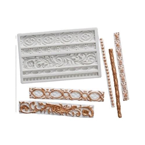 DIY Baroque Scroll Relief Cake Border Silicone Mold Frame Fondant Cake Decorating Tools Candy Chocolate Gumpaste Mould K054