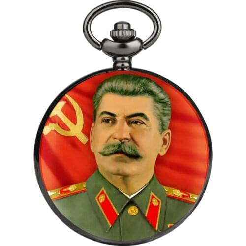 Stalin CCCP Logo Design Black Quartz Pocket Watch Fob Chain Pendant Clock Watches Men Women Collections Gifts Reloj De Bolsillo