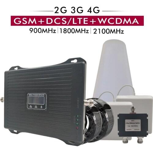 2G 3G 4G Tri Band Booster GSM 900 DCS/LTE 1800 UMTS WCDMA 2100 Cellphone Signal Repeater Amplifier Antenna Full set Cover 2 Room