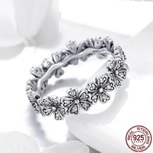 Trendy New 100% 925 Sterling Silver Stackable Daisy Flower Finger Rings for Women Sterling Silver Wedding Jewelry SCR397