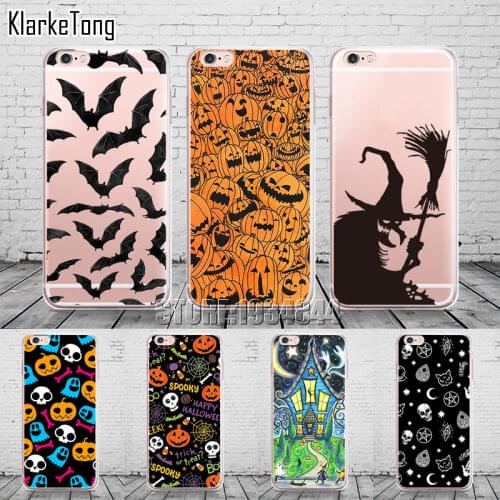 Pumpkin Halloween Bat Witch Boo Case For iPhone 12 Pro 11 XS MAX XR 6 6s 7 8 Plus SE2020 Transparent Silicone Phone Cover Coque