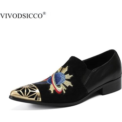VIVODSICCO New Men Velvet Leather Shoes Party and Wedding Men Dress Shoes Luxurious Handmade Men Metal Toes loafers Males Flats