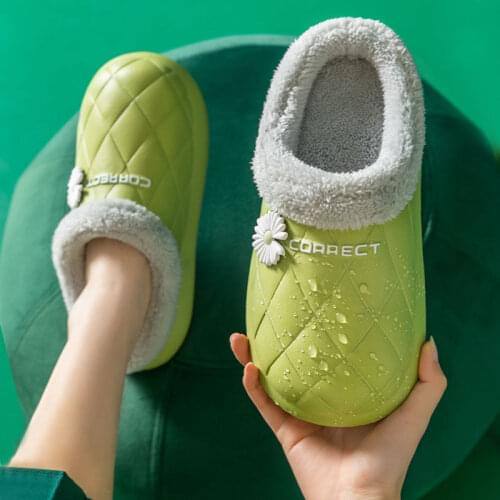 Oraqwlj Waterproof slippers Winter women House Slippers Indoor Floor Shoes EVA Leather Warm Fur Slippers Unisex Home Slippers