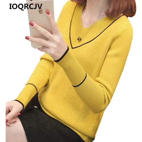 2019 Spring Autumn Women Sweater Pullover Knitted Plus Size Loose V-neck Long-sleeve Ladies Casual Jumper Pull Femme Top R152