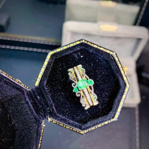 Luxury 100% 925 Sterling Silver Rings 4*5 MM Oval Natural Emerald Gemstone Party Ring For Women Fine Jewelry Set Wholesale