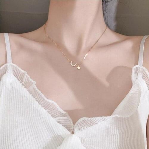 Sweet Gold Color Star Moon Tassel Necklaces For Women Choker Collars All-match Clavicle Chain Women Wedding Jewelry Gift