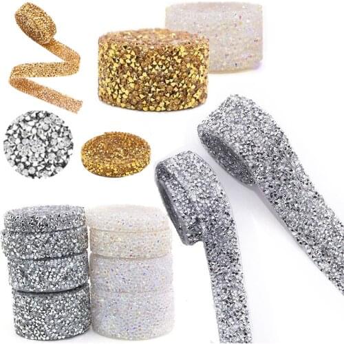 1 Yard Sewing Trim Crystal Motif Strass Hot Fix Rhinestone Tape Applicator Ribbon With Rhinestones Iron On Appliques For Dresses