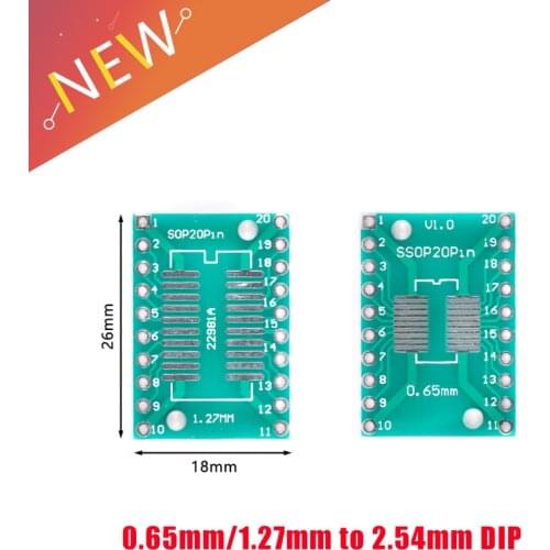 10pcs/lot SOP20 SSOP20 TSSOP20 to DIP20 Pinboard SMD To DIP Adapter 0.65mm/1.27mm to 2.54mm DIP Pin Pitch PCB Board Converter