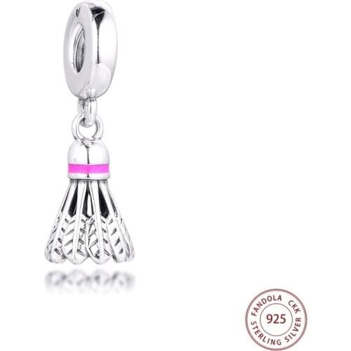 100% 925 Sterling Silver Badminton Birdie Dangle Beads Fits Pandora Bracelet Original Charms Women DIY Jewelry Making Kralen