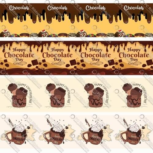 16-75MM Chocolate Cake & Coffee Printed Grosgrain Polyester Ribbon 50Yards Gift Wrapping Diy Bows Wedding Drections Ribbons