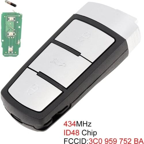 434MHz 3 Buttons Keyless Uncut Flip Car Remote Key Fob with ID48Chip 3C0959752BA Fit for VW Passat B6 3C B7 Magotan CC 2006-2011