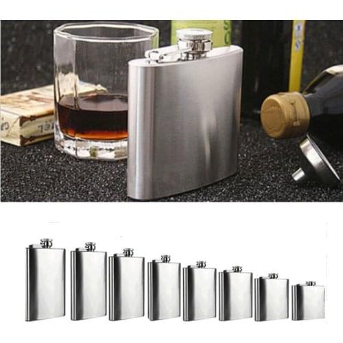 7-10oz Stainless Steel Hip Liquor Whiskey Alcohol Flask Cap Pocket Wine Bottle