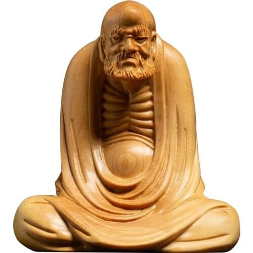 8CM Wood Carved Buddha Statue Zen Dharma Solid Wood Ornaments Home Crafts Chinese Style For Him