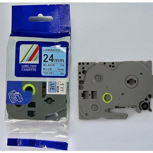 Free shipping compatible for ptouch label ribbon TZ laminated 24mm black on blue label tapes tz 551 tze551 tze 551