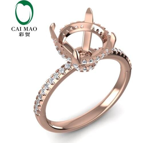 Caimao 9mm Round Cut 14k Rose Gold 0.35ct Natural Full Cut Diamond Ring Claw Prongs