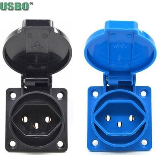 Black Blue 10A 16A Multifunction 2P+E Switzerland Outdoor Industry Waterproof Dustproof AC Power Outlet Wired Receptacle Socket