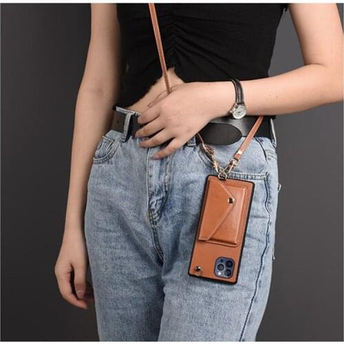 For iPhone 12mini 12 11 Pro Xs Max XR 8 7 plus Crossbody backpack phone case Coin Purse Card Clip Shoulder case with long chain