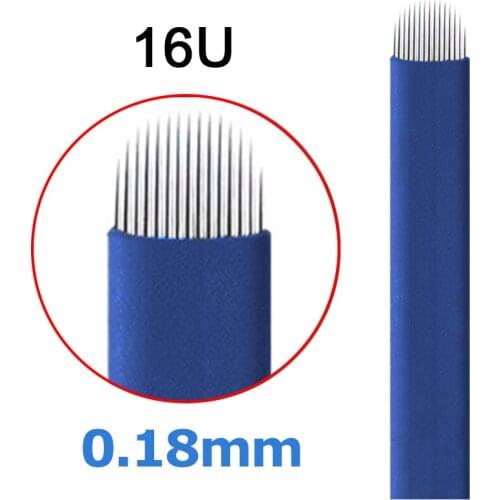 Blue 16U shape nano needle Permanent Makeup Manual Eyebrow Tattoo Needle Blade For 3D Embroidery Microblading Tattoo Pen Machine