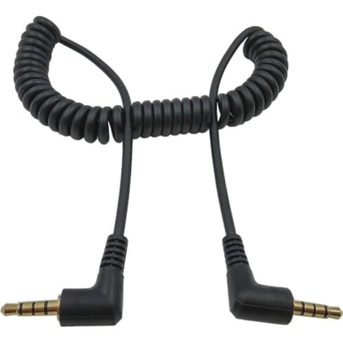 90 Degree Right Angle 3.5mm Male to Male Jack 4 Pole Extension Aux Audio Coiled Spiral Cable 1.5m/5ft