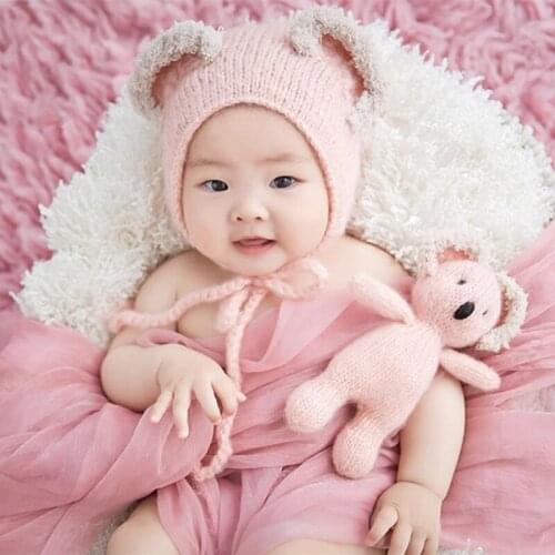 3 Pcs Newborn Photography Props Costume Suit Knitted Baby Romper Jumpsuit+Baby Hat+Koala Doll Toy Infant Photo Shooting Clothes
