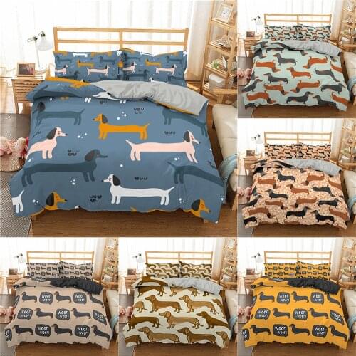 3D Pet Printed Cartoon Dachshund Bedding Set Cute Sausage Dog Duvet Cover Set Animal Bed Linen Bedclothes For Kids