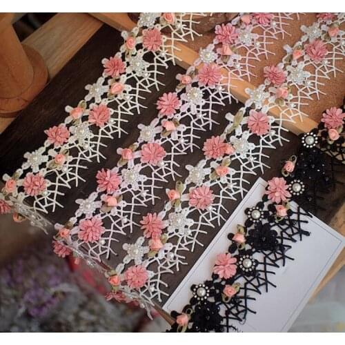 50cm beaded Lace Trim Ribbon Organza Wedding Dress Sewing lace applique Home Textile Clothes supplies pink white black apricot