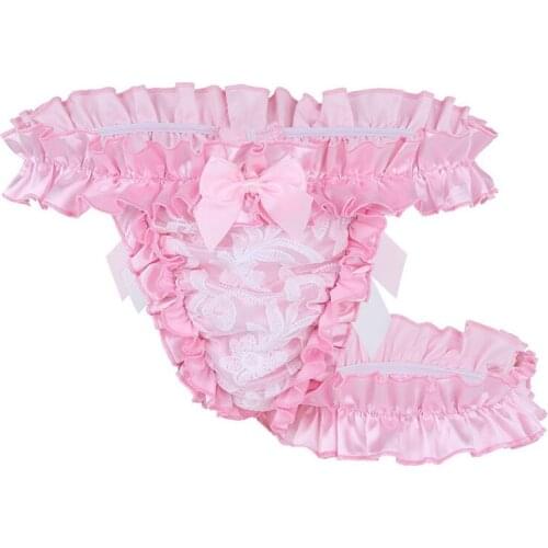 Fashion Hot Sale Mens Lace-Trimmed Sexy Bow-Knot Panties Blue Pink Panties S M L XL XXL XXXL