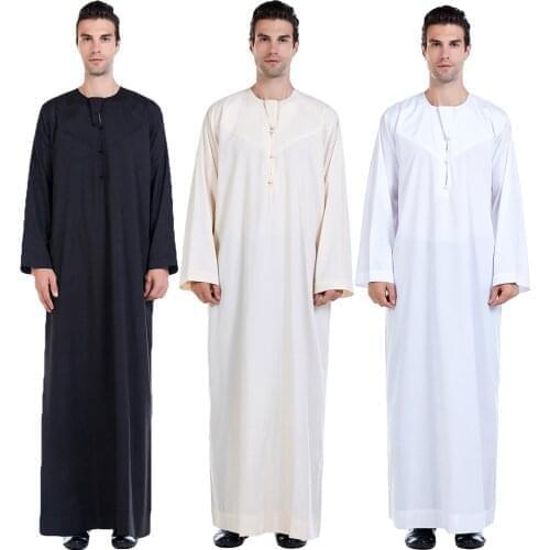Mens Thobe Thoub Islamic Muslim Arab Kaftan Long Sleeve Jubba Saudi Arabia Robe Daffah Caftan Clothing Abaya Dress Middle East