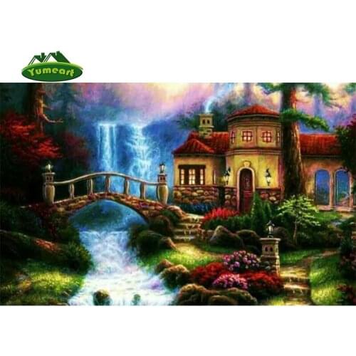 Needlework Resin Crafts DIY 5D Diamond Painting Garden House DMC Cross Stitch Kits Full Diamond Embroidery ZKterfall Landscape