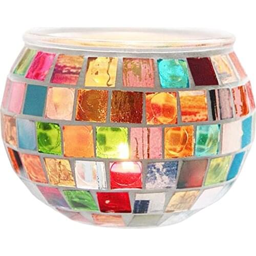 Mosaic Glass Candle Holder Romantic Tea Light Candlestick Candleholder Table Centerpiece Wedding Banquet Party
