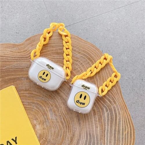 Luxury brand Justin Bieber Drew House TPU silicone Case For Airpods 1 2 pro Bracelets Lanyard Chain Strap Fundas