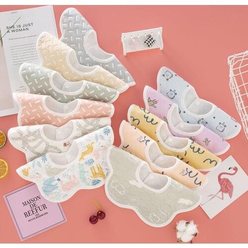 Baby Bibs 360 Degree Rotation 6 Layers Cotton Printed Baby Kids Bandana Burp Cloth Soft Newborn Infant Saliva Towel Baby Stuff