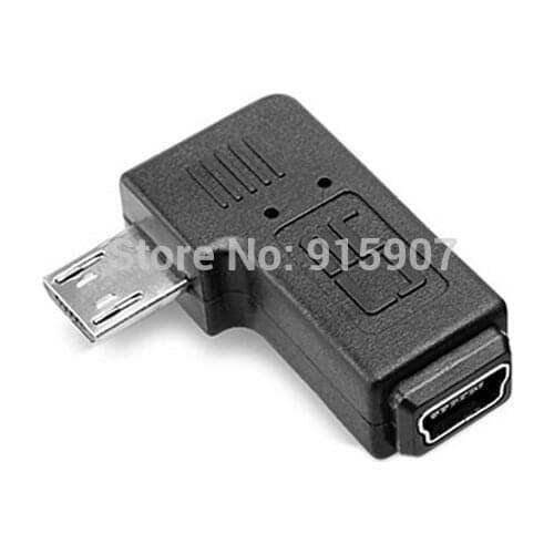 Xiwai Cablecc 9mm Long Connector 90 Degree Left Angled Micro USB 2.0 5Pin Male to Mini USB Female Extension Adapter