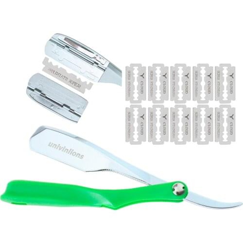 Green Handle 10 Blades Spring Dural Edge Razors Women Men Barber Shaving Shavette Beard Face Underarm Body Eyebrow Hair Removal