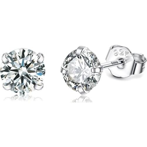 ZEMIOR Genuine 925 Sterling Silver Stud Earrings For Women Round Clear Cubic Zirconia Tiny Earring Silver 925 Fine Jewelry