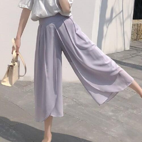 Plus size summer elegant lady pants thin loose chiffon casual women pants cropped wide leg pants seven-point middle waist pants