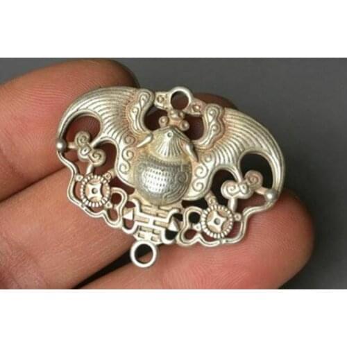 1.52”Tibet Tibetan Buddhism Miao Silver White copper Bat Pendant