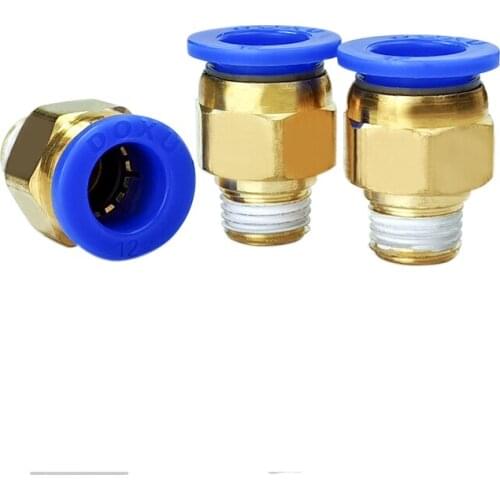 10pcs BSPT PC12-02, 12mm to 1/4' Pneumatic Connectors Brass Through Male Straight One-Touch fittings