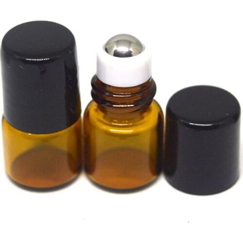 10pcs 1ml Amber Perfume Sample Roller Glass Bottle Small Roll-on Refillable Essential Oil Bottle