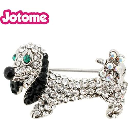 100pcs/lot Silver or Gold Crystal Dachshund Dog Pin Brooch