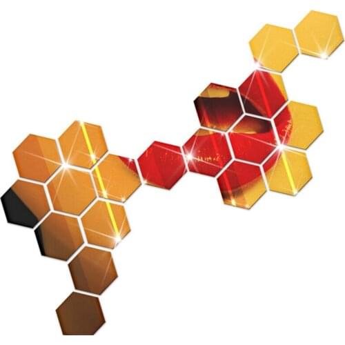 12Pcs/Set 3D Hexagon Acrylic Mirror Wall Stickers DIY Art Wall Decor Stickers Living Room Mirrored Sticker Home Decor