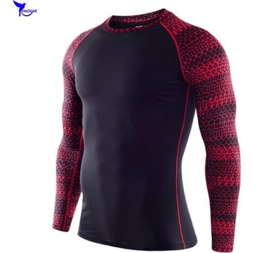 2019 3D Print Running T-shirts Men Compression Jogging Shirt Thermal Long Sleeve Sportswear Gym Fitness Tight-Fit Quick Dry Tops