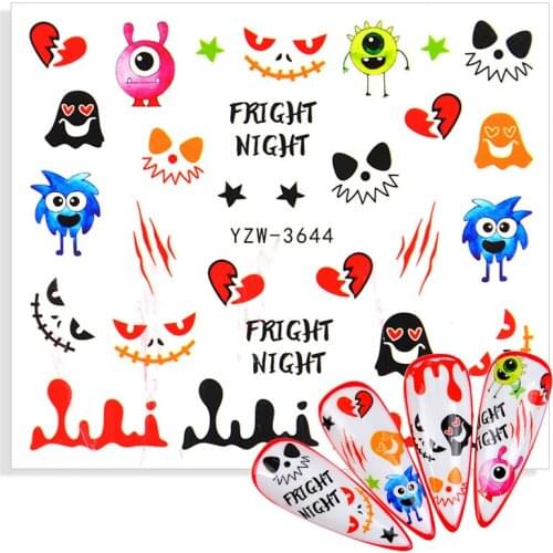 2021 NEW Halloween Design Nail Sticker Water Self Adhesive Nail Art Tattoo Big Lip Palms Cute Cartoon Decals for DIY Decor Wraps