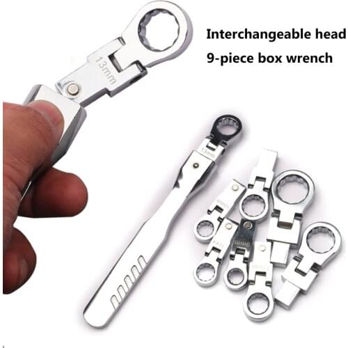 9pcs Portable Ratchet Wrench Gear Shaking Head Interchangeable Combination Set Rotatable 180 °Removable Flexible Torque Bit Tool
