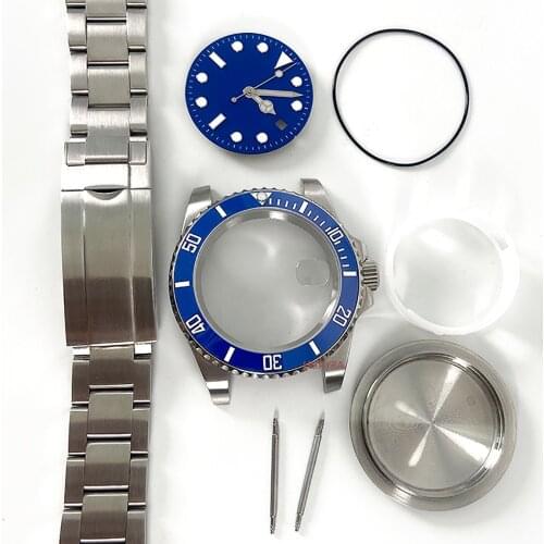 Watch accessories Sapphire glass blue ceramic ring 40 mm 316 brushed stainless steel case fits Meiyota8215 movement