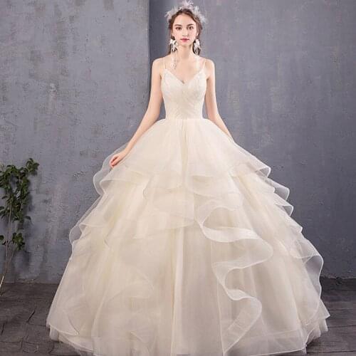 Spaghetti Straps Ball Gown Wedding Dresses V-Neck Floor-Length Ruffles Elegant Backless Criss-Cross Straps Married Apparel