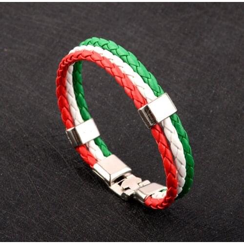 Stainless Steel Men Women Spain Germany France Italy Argentina National Flag PU Leather Bracelets Handmade Jewelry